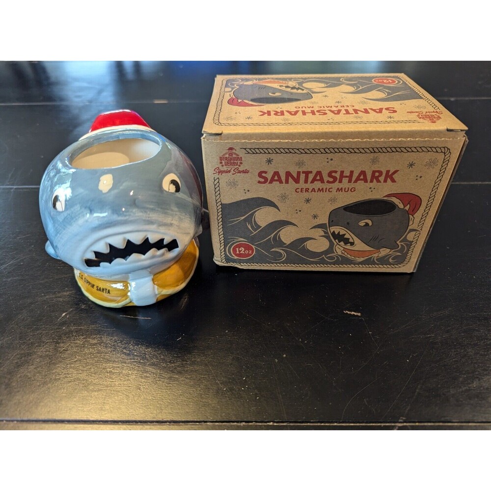 Beach Bum Berry Sippin Santa Santa Shark Ceramic Tiki Mug 2023 New In Box